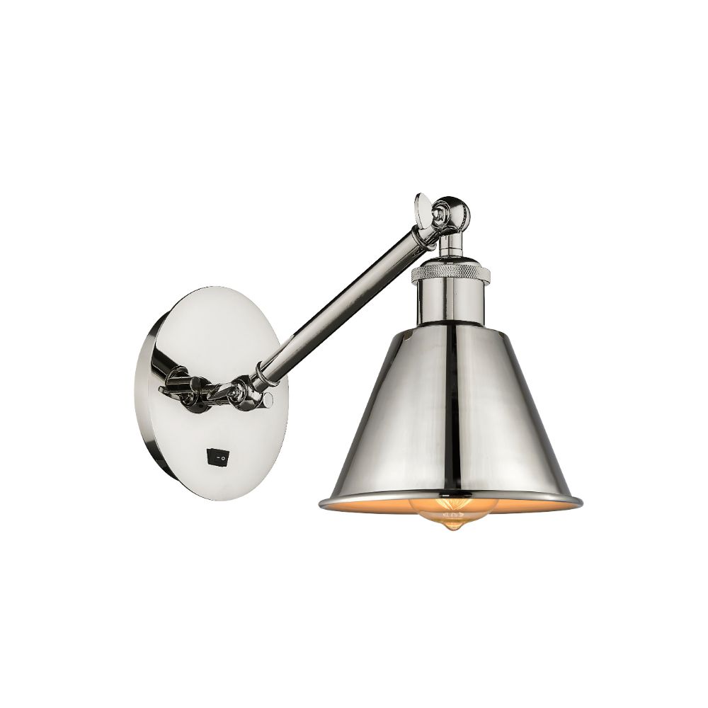 Innovations 317-1W-AB-M8 Smithfield 1 Light Sconce part of the Ballston Collection in Antique Brass with Antique Brass Smithfield Metal Shade