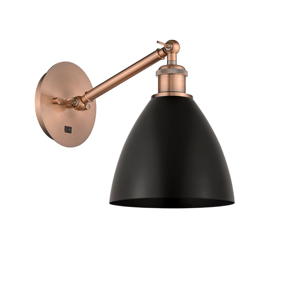 Innovations 317-1W-AB-MBD-75-BL-LED Plymouth Dome 1 Light inch Sconce in Antique Brass with Blue Plymouth Dome Metal Shade
