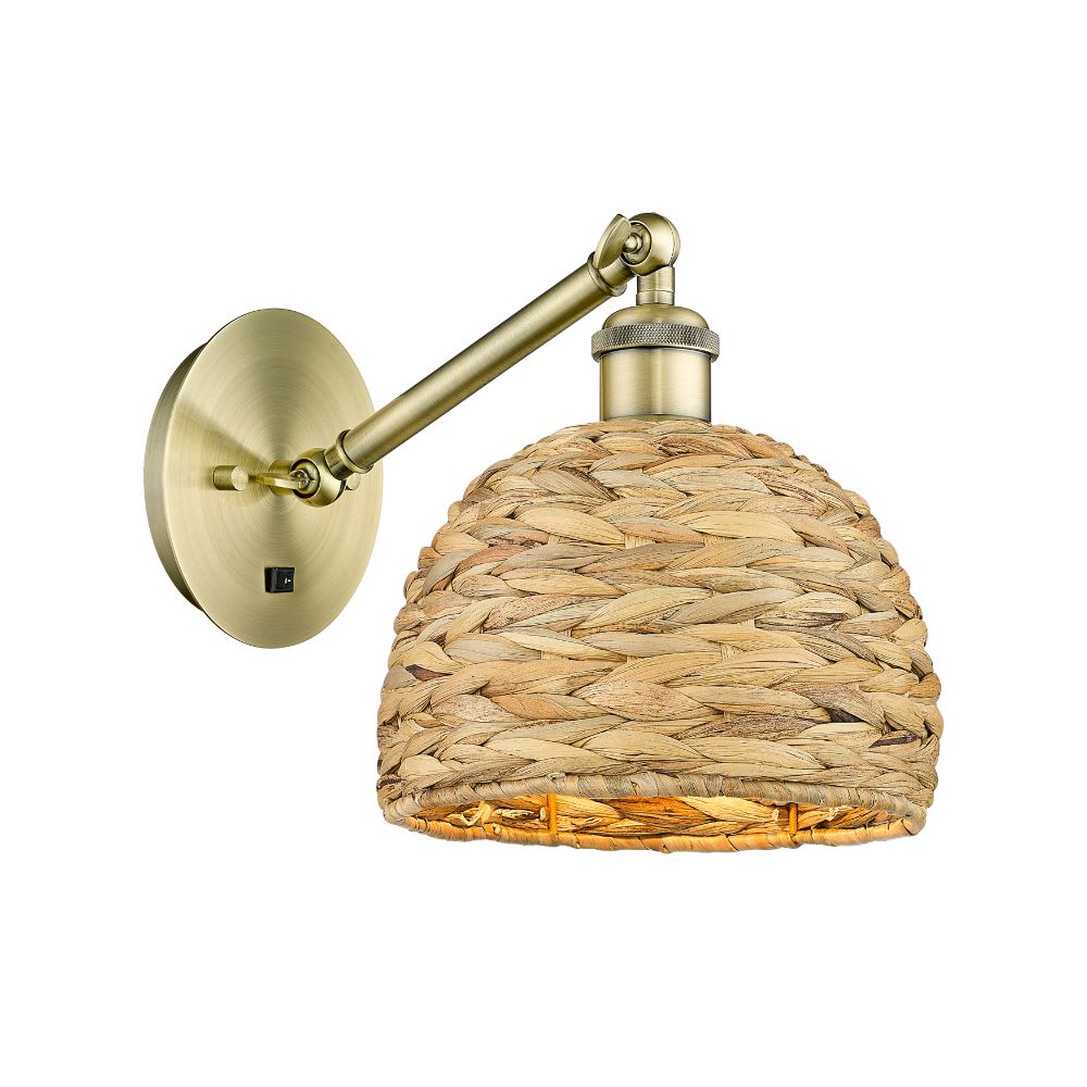 Innovations 317-1W-AB-RBD-8-NAT Woven Rattan - 1 Light 8" Sconce - Arm Adjusts up and Down - Antique Brass Finish - Natural Shade