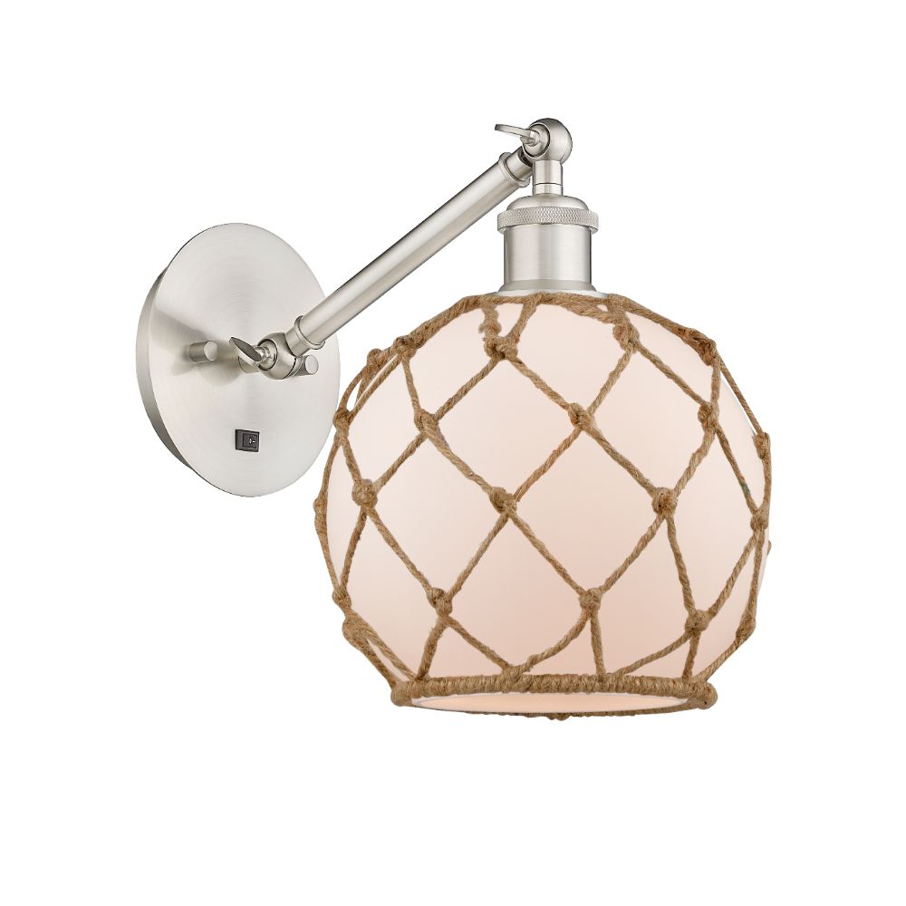 Innovations 317-1W-SN-G121-8RB Farmhouse Rope 1 Light Sconce part of the Ballston Collection in Brushed Satin Nickel