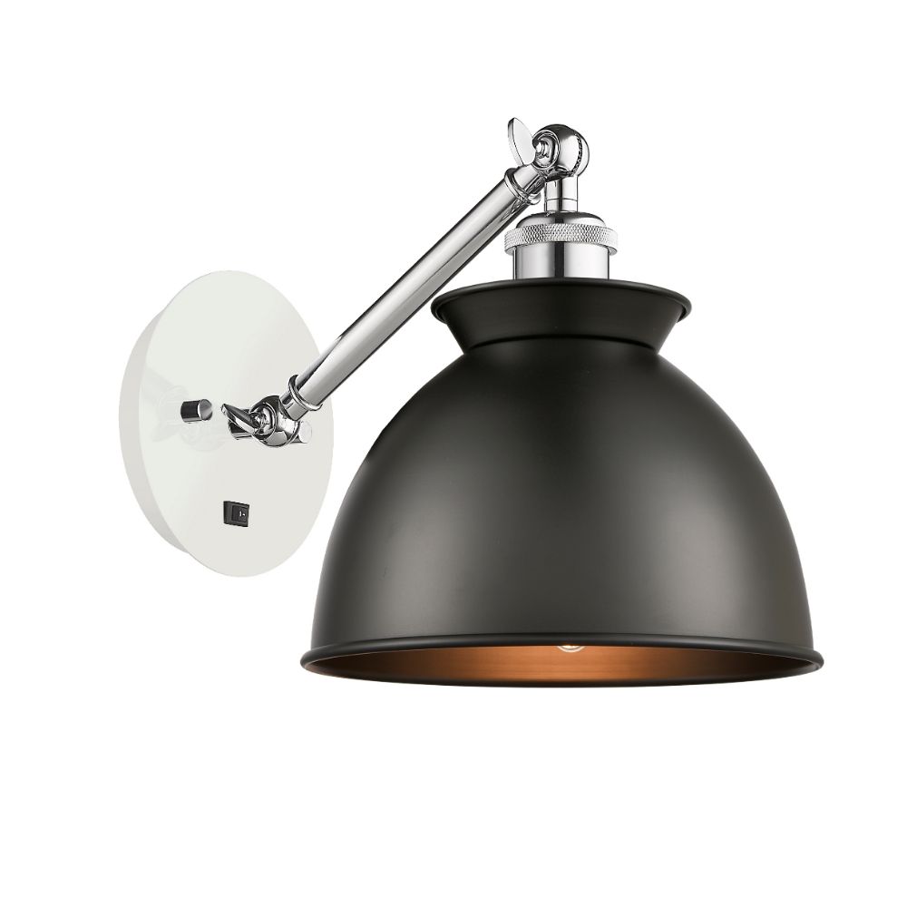 Innovations 317-1W-WPC-M14-BK Adirondack 1 Light Sconce part of the Ballston Collection in White and Polished Chrome with Matte Black Adirondack Metal Shade