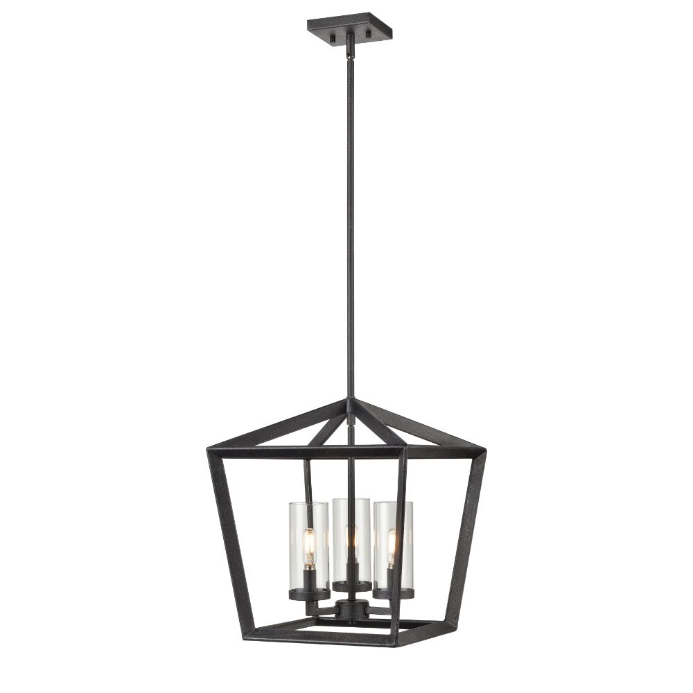 Innovations 378-3CR-WZ-CL-15 Colchester - 3 Light 15" Stem Hung Pendant - Weathered Zinc Finish - Clear Glass Shade