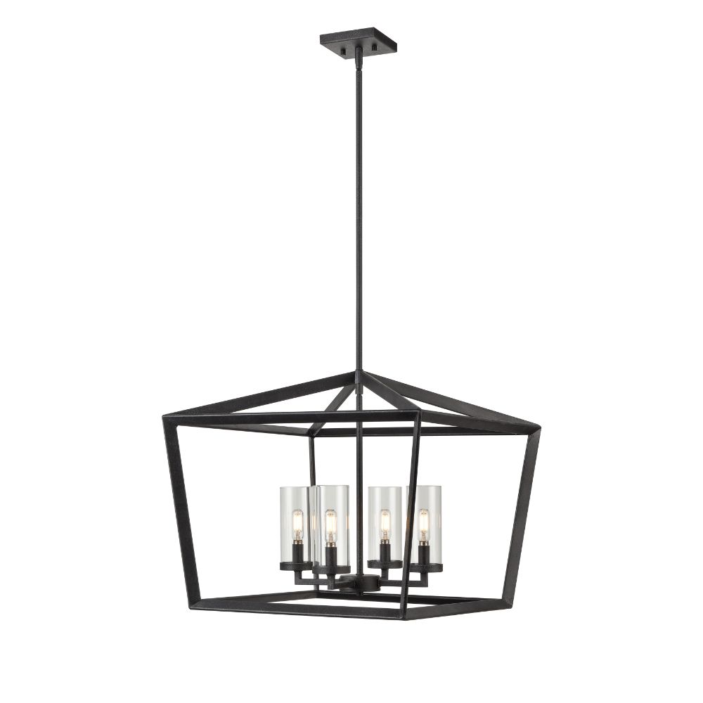 Innovations 378-4CR-WZ-CL-22 Colchester - 4 Light 22" Stem Hung Pendant - Weathered Zinc Finish - Clear Glass Shade
