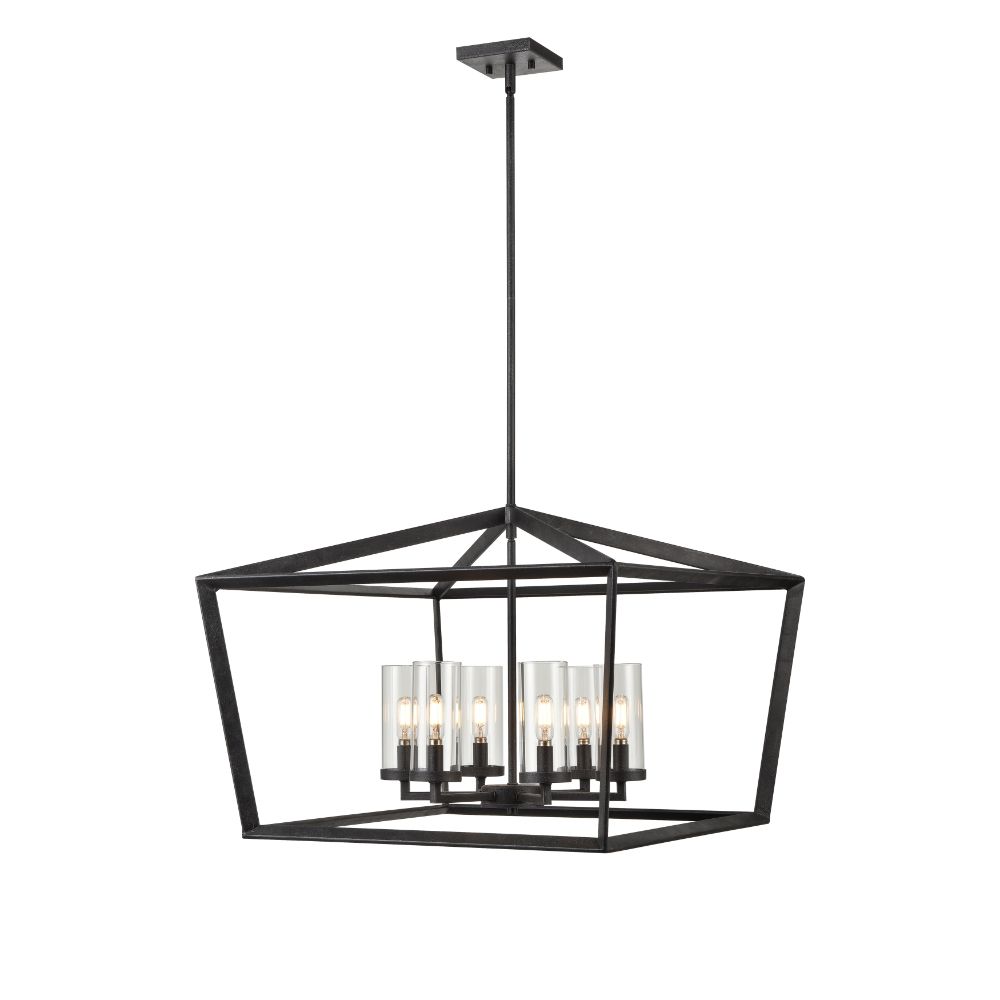 Innovations 378-6CR-WZ-CL-26 Colchester - 6 Light 26" Stem Hung Chandelier - Weathered Zinc Finish - Clear Glass Shade