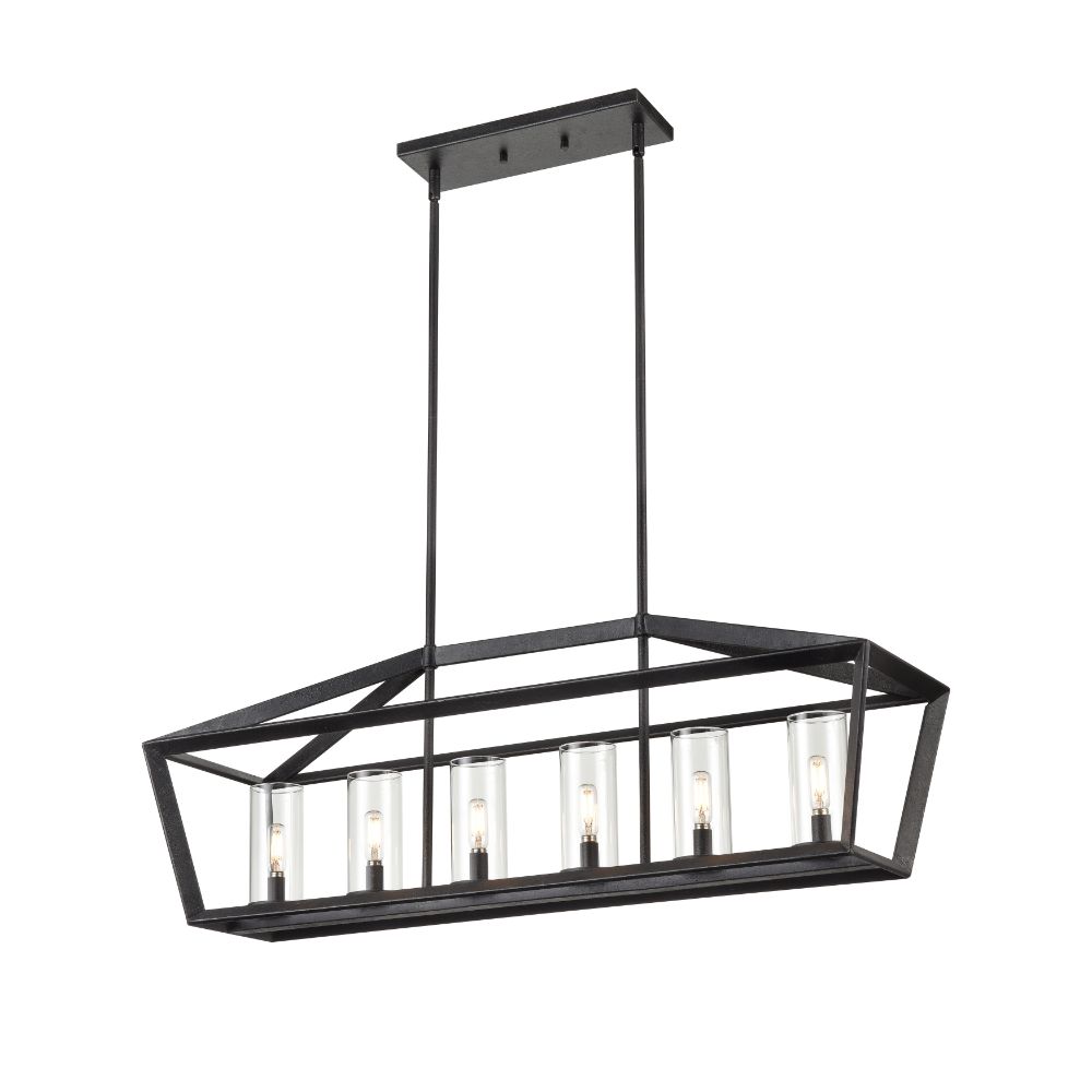Innovations 378-6I-WZ-CL-39 Colchester - 6 Light 39" Stem Hung Linear Pendant - Weathered Zinc Finish - Clear Glass Shade