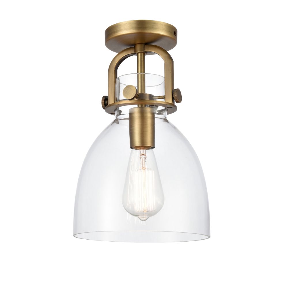 Innovations 410-1F-BB-G412-8CL Newton Bell - 1 Light 8" Flush Mount - Brushed Brass Finish - Clear Glass Shade
