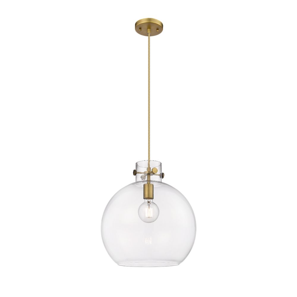 Innovations 410-1PL-BB-G410-14CL Newton Sphere - 1 Light 14" Cord Hung Pendant - Brushed Brass Finish - Clear Glass Shade