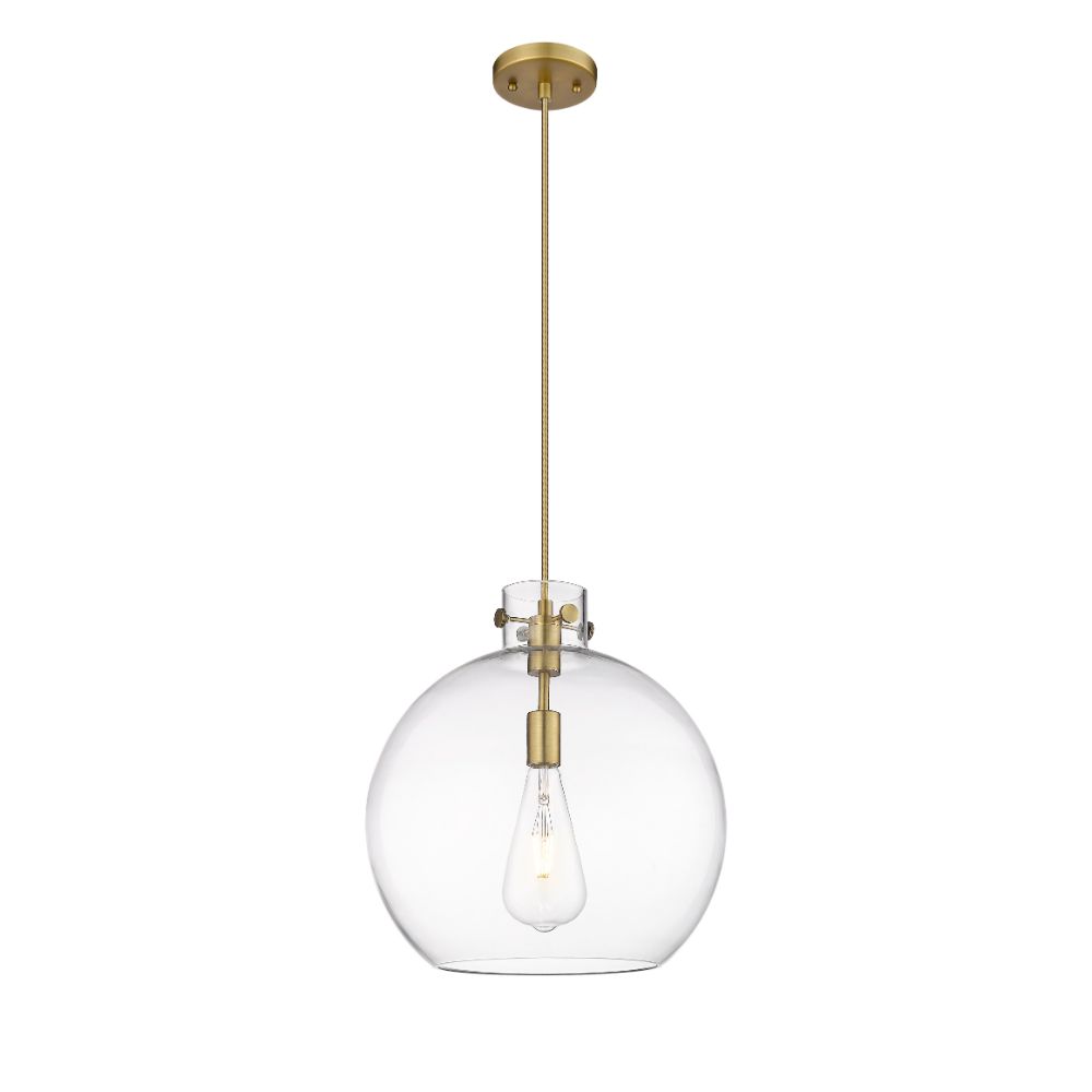 Innovations 410-1PL-BB-G410-16CL Newton Sphere - 1 Light 16" Cord Hung Pendant - Brushed Brass Finish - Clear Glass Shade
