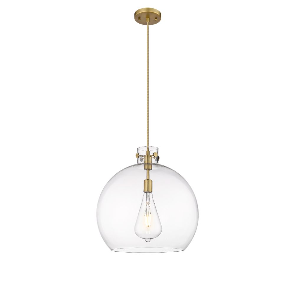 Innovations 410-1PL-BB-G410-18CL Newton Sphere - 1 Light 18" Cord Hung Pendant - Brushed Brass Finish - Clear Glass Shade