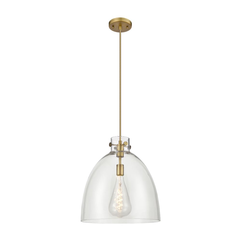 Innovations 410-1PL-BB-G412-16CL Newton Bell - 1 Light 16" Cord Hung Pendant - Brushed Brass Finish - Clear Glass Shade