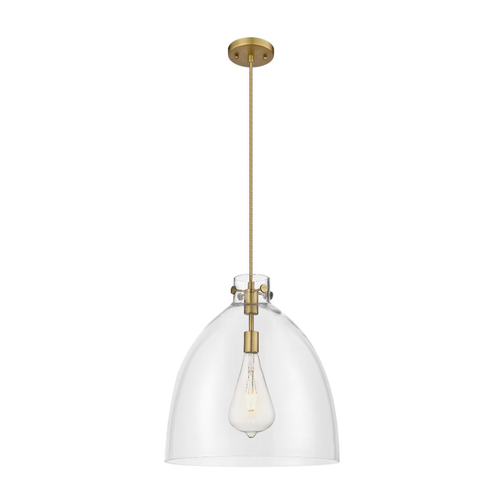 Innovations 410-1PL-BB-G412-18CL Newton Bell - 1 Light 18" Cord Hung Pendant - Brushed Brass Finish - Clear Glass Shade