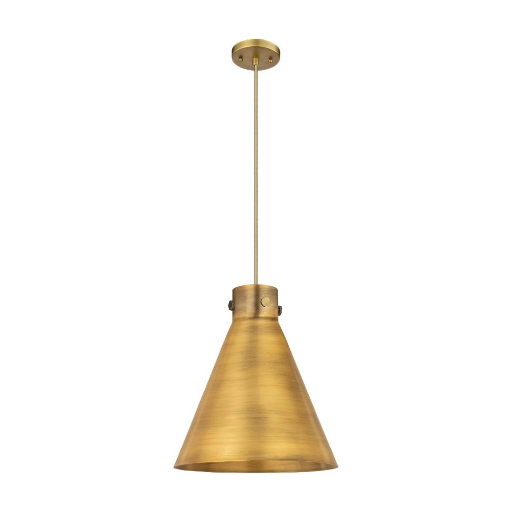 Innovations 410-1PL-BB-M411-14BB Newton Metal Cone - 1 Light 14" Cord Hung Pendant - Brushed Brass Finish - Brushed Brass Shade