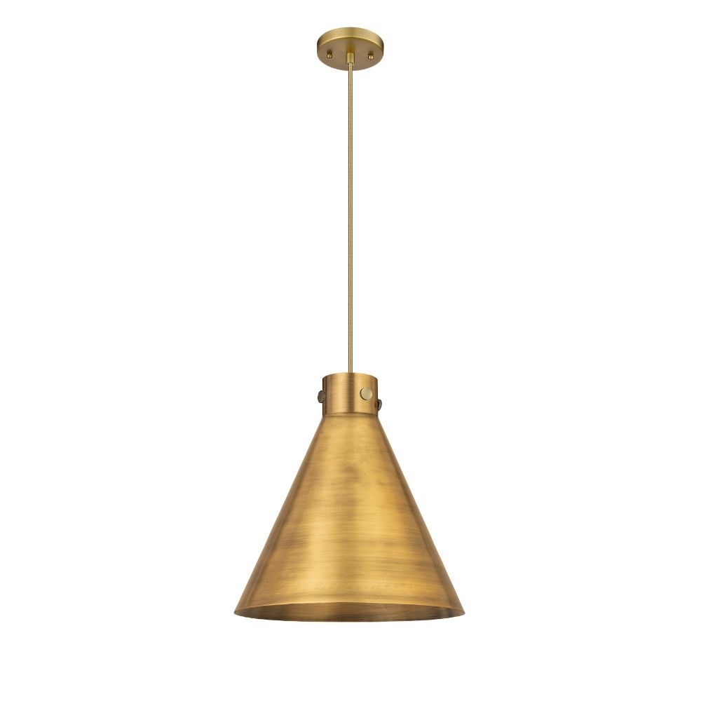 Innovations 410-1PL-BB-M411-16BB Newton Metal Cone - 1 Light 16" Cord Hung Pendant - Brushed Brass Finish - Brushed Brass Metal Shade