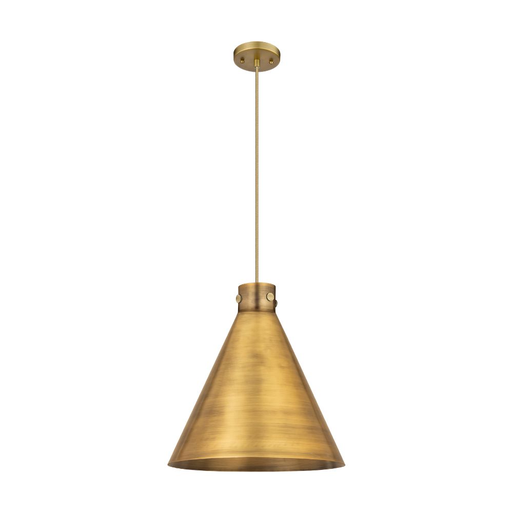 Innovations 410-1PL-BB-M411-18BB Newton Metal Cone - 1 Light 18" Cord Hung Pendant - Brushed Brass Finish - Brushed Brass Metal Shade
