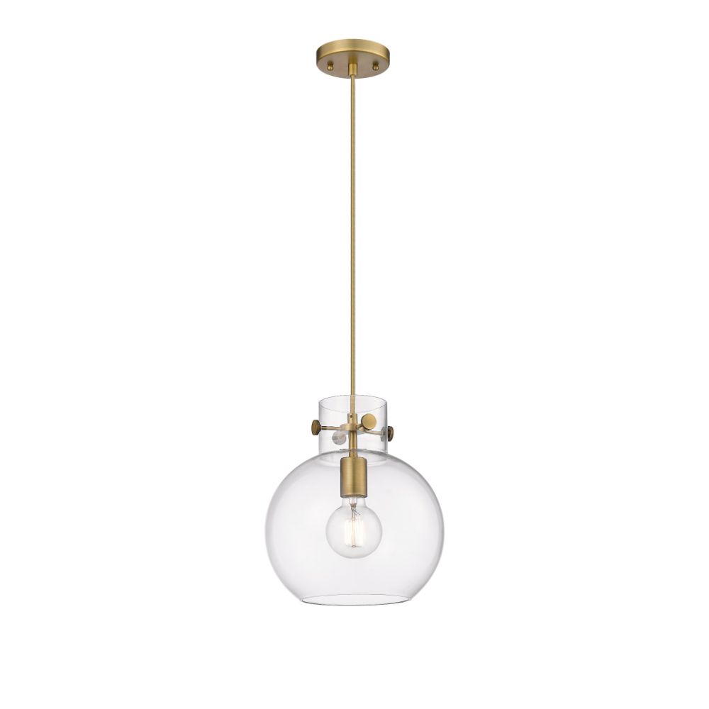 Innovations 410-1PM-BB-G410-10CL Newton Sphere - 1 Light 10" Cord Hung Pendant - Brushed Brass Finish - Clear Glass Shade