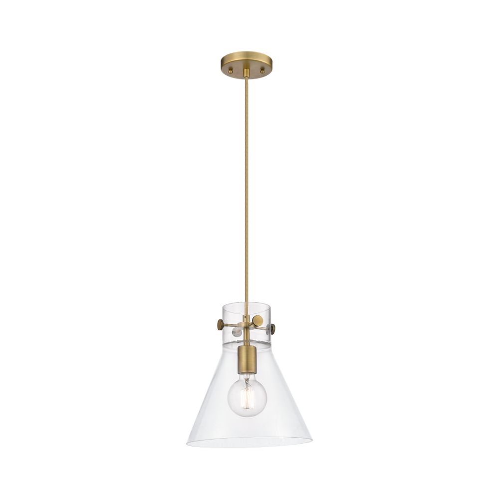 Innovations 410-1PM-BB-G411-10CL Newton Cone - 1 Light 10" Cord Hung Pendant - Brushed Brass Finish - Clear Glass Shade