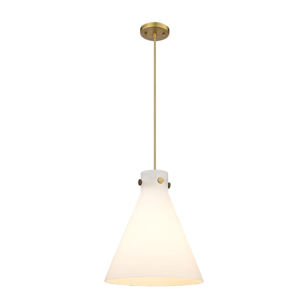 Innovations 410-1PM-BB-G411-14WH Newton Cone - 1 Light 14" Cord Hung Pendant - Brushed Brass Finish - Matte White Glass Shade