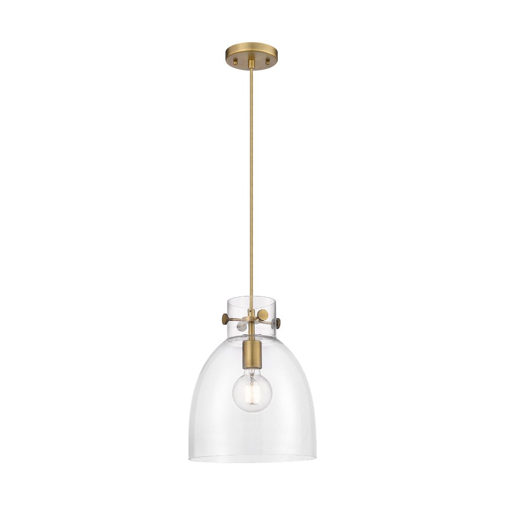 Innovations 410-1PM-BB-G412-10CL Newton Bell - 1 Light 10" Cord Hung Pendant - Brushed Brass Finish - Clear Glass Shade