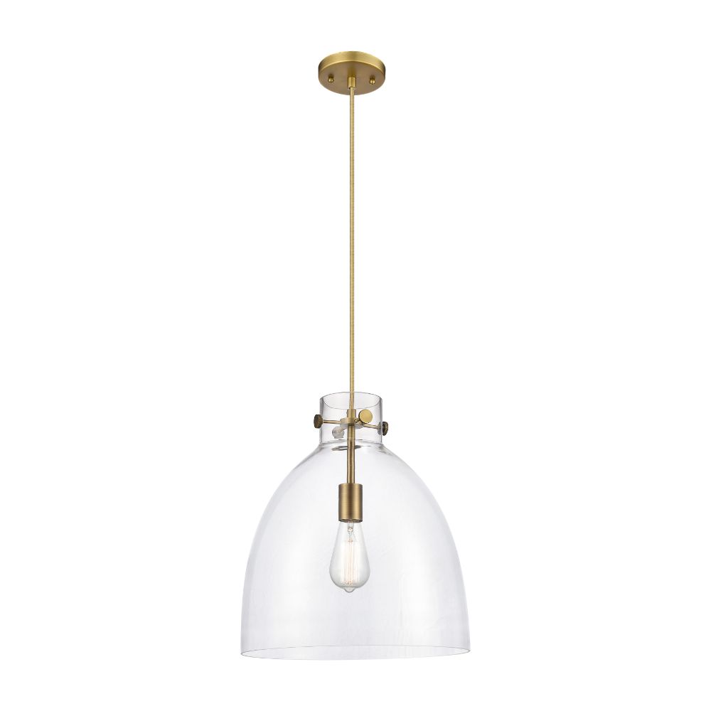 Innovations 410-1PM-BB-G412-14CL Newton Bell - 1 Light 14" Cord Hung Pendant - Brushed Brass Finish - Clear Glass Shade