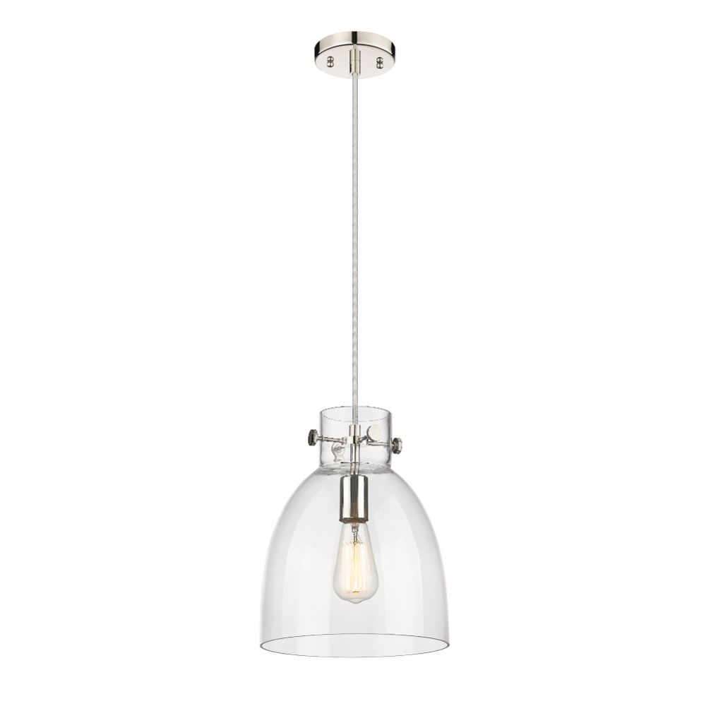 Innovations 410-1PM-PN-G412-10CL Newton Bell - 1 Light 10" Cord Hung Pendant - Polished Nickel Finish - Clear Glass Shade