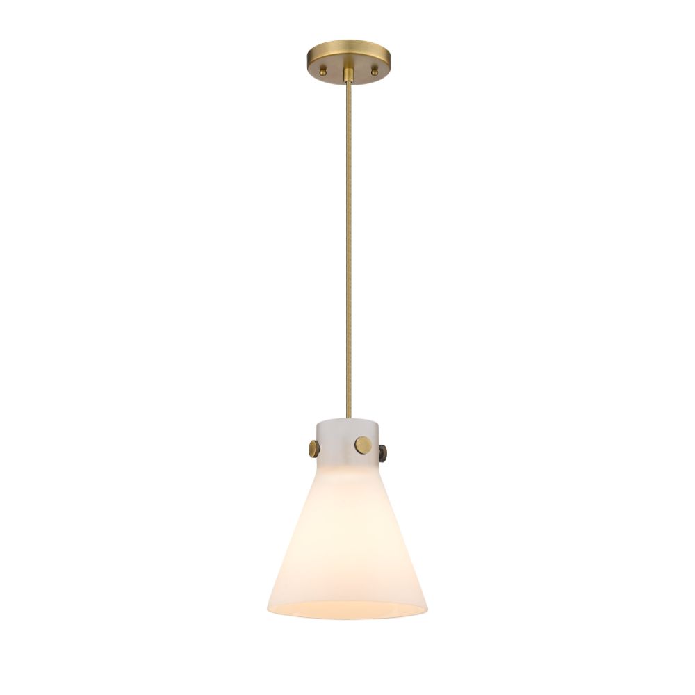 Innovations 410-1PS-BB-G411-8WH Newton Cone - 1 Light 8" Cord Hung Pendant - Brushed Brass Finish - Matte White Glass Shade