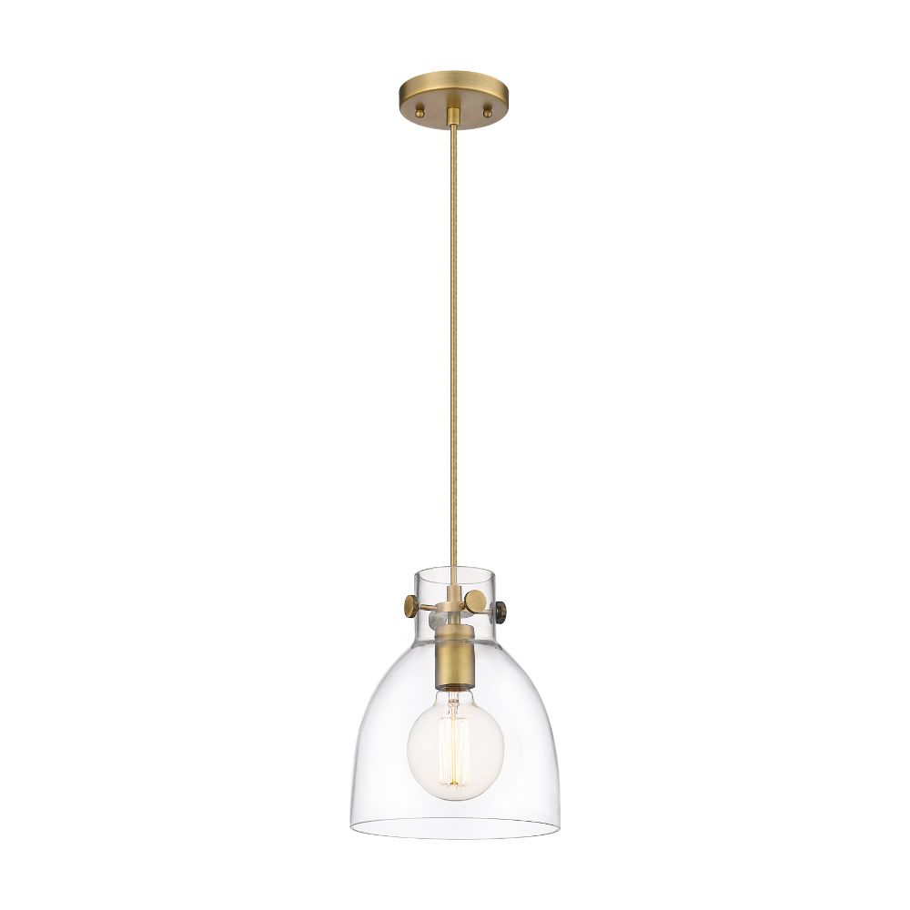 Innovations 410-1PS-BB-G412-8CL Newton Bell - 1 Light 8" Cord Hung Pendant - Brushed Brass Finish - Clear Glass Shade