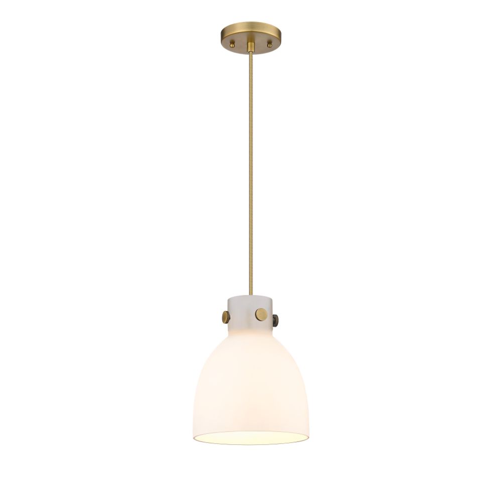 Innovations 410-1PS-BB-G412-8WH Newton Bell - 1 Light 8" Cord Hung Pendant - Brushed Brass Finish - Matte White Glass Shade