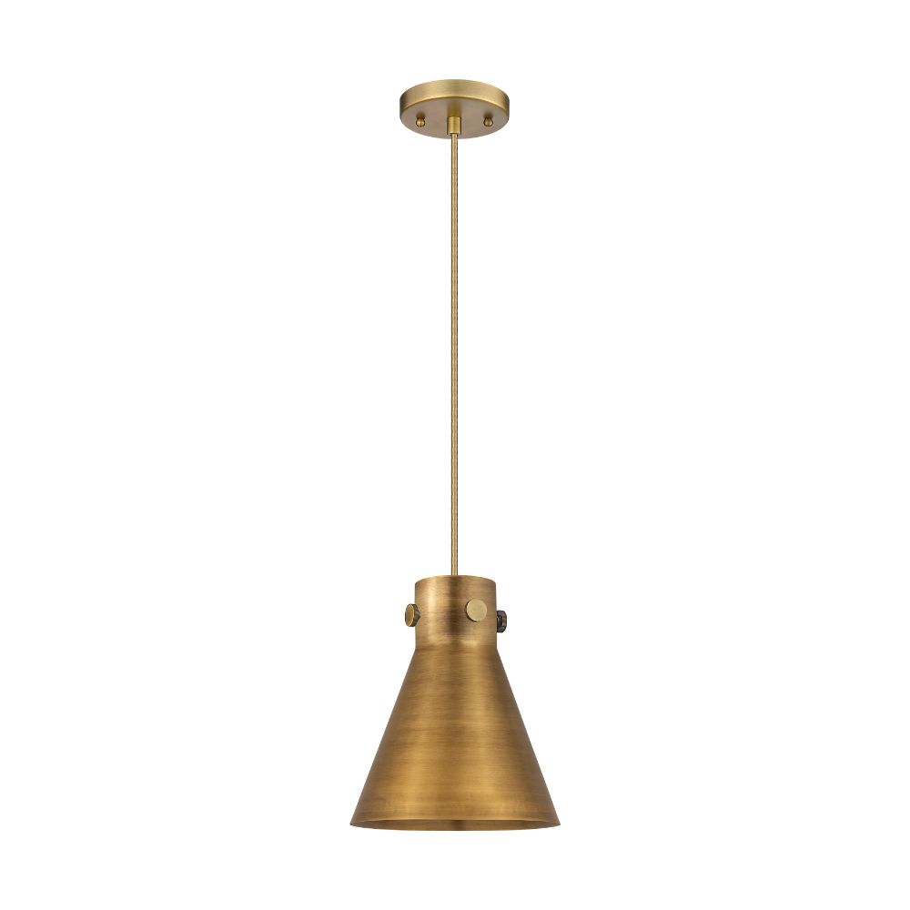 Innovations 410-1PS-BB-M411-8BB Newton Metal Cone - 1 Light 8" Cord Hung Pendant - Brushed Brass Finish - Brushed Brass Metal Shade