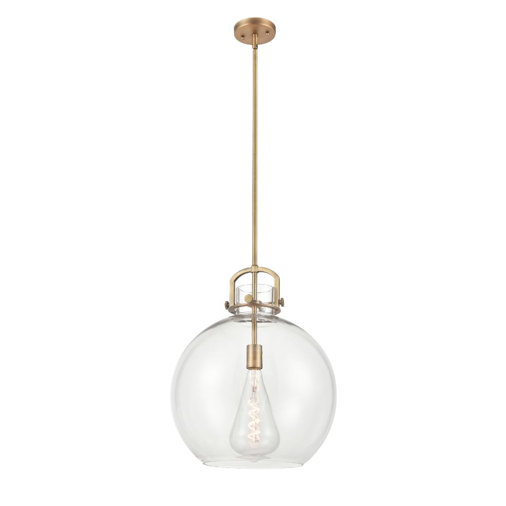 Innovations 410-1SL-BB-G410-16CL Newton Sphere - 1 Light 16" Stem Hung Pendant - Brushed Brass Finish - Clear Glass Shade