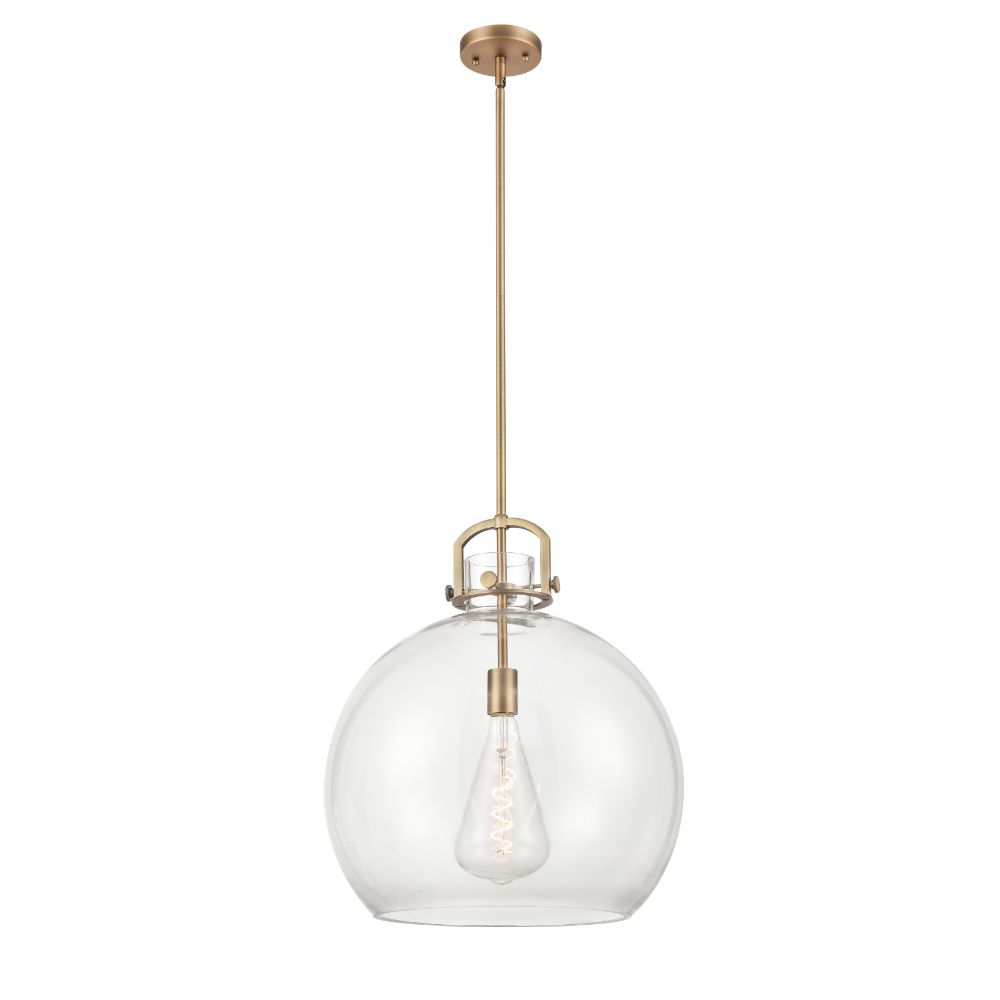 Innovations 410-1SL-BB-G410-18CL Newton Sphere - 1 Light 18" Stem Hung Pendant - Brushed Brass Finish - Clear Glass Shade