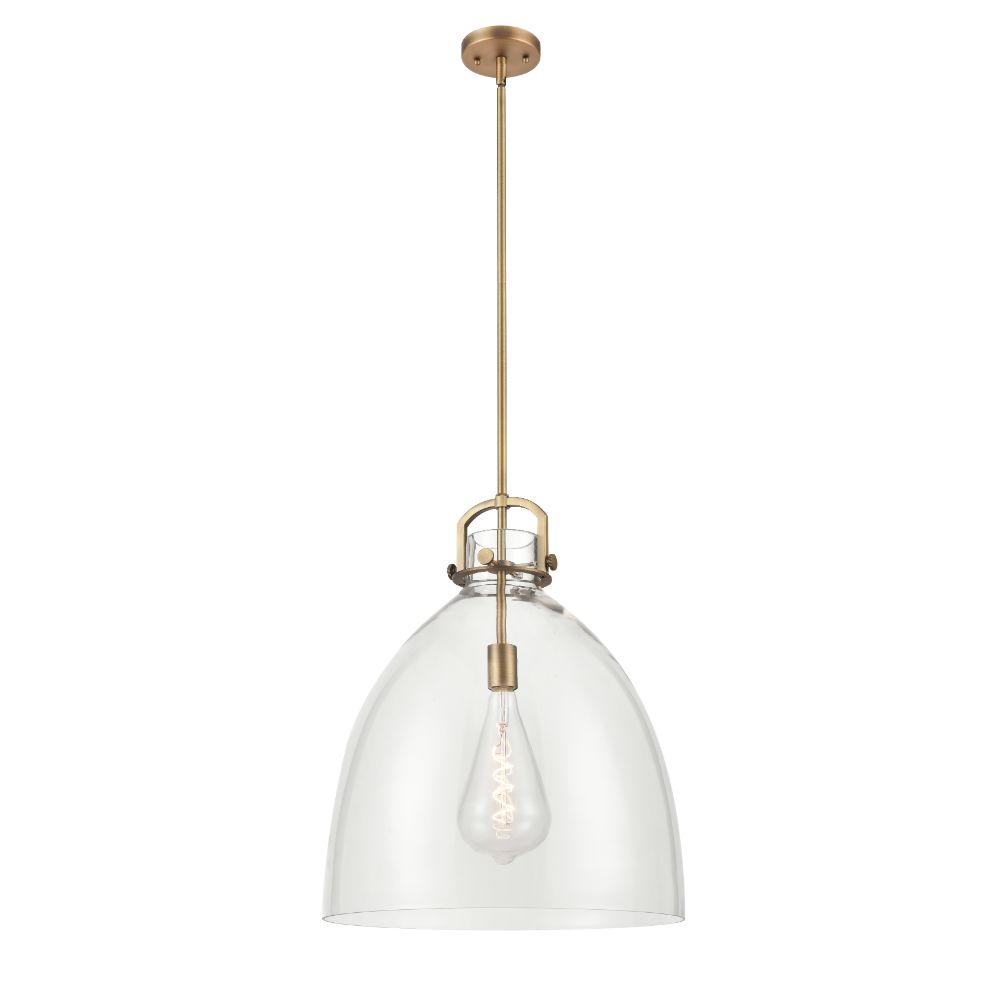 Innovations 410-1SL-BB-G412-18CL Newton Bell - 1 Light 18" Stem Hung Pendant - Brushed Brass Finish - Clear Glass Shade