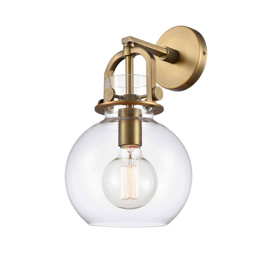 Innovations 410-1W-BB-G410-8CL Newton Sphere - 1 Light 8" Wall-mounted Sconce - Brushed Brass Finish - Clear Glass Shade