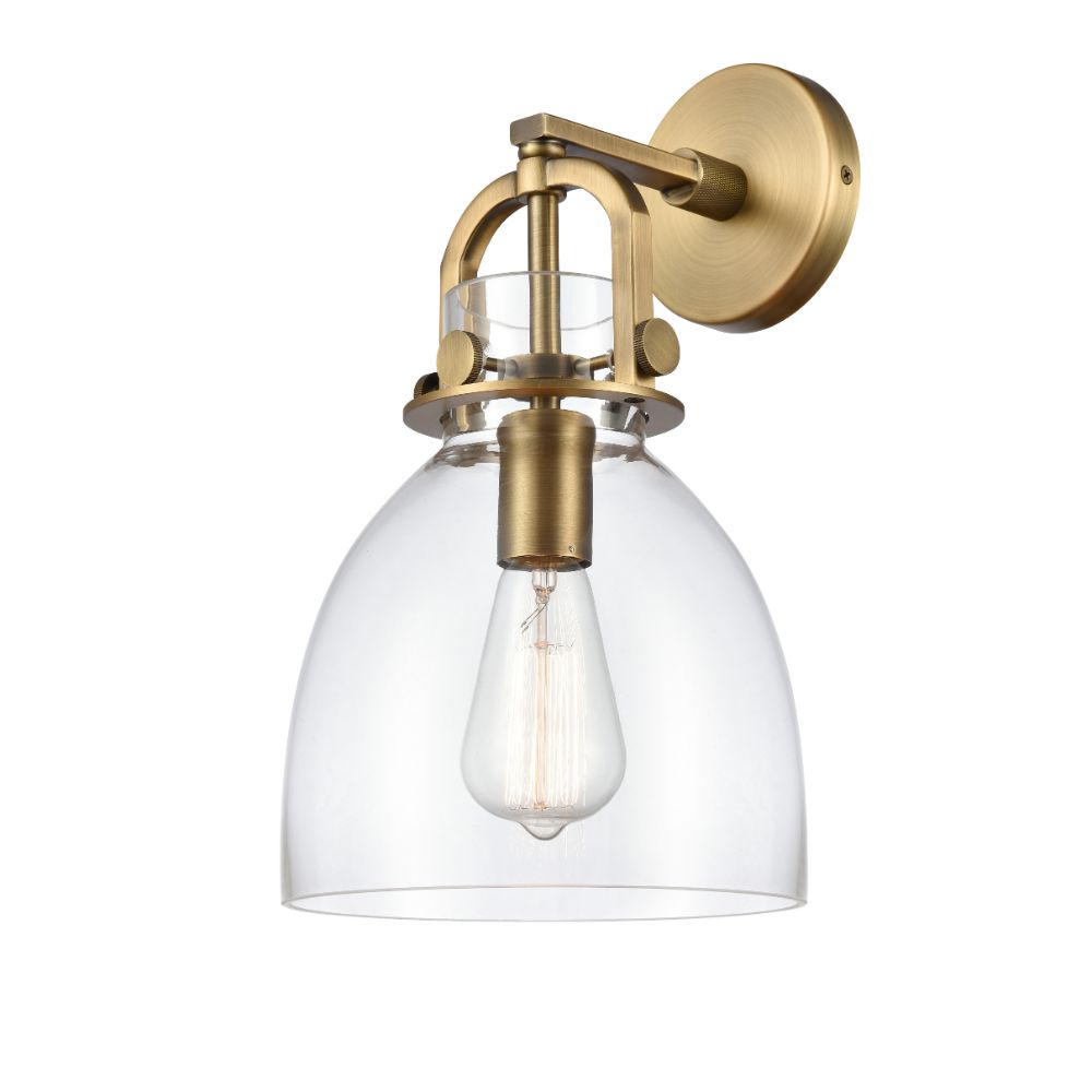Innovations 410-1W-BB-G412-8CL Newton Bell - 1 Light 8" Wall-mounted Sconce - Brushed Brass Finish - Clear Glass Shade