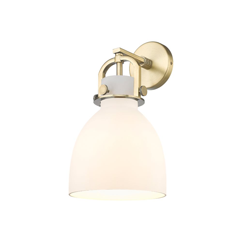 Innovations 410-1W-BB-G412-8WH Newton Bell - 1 Light 8" Wall-mounted Sconce - Brushed Brass Finish - Matte White Glass Shade