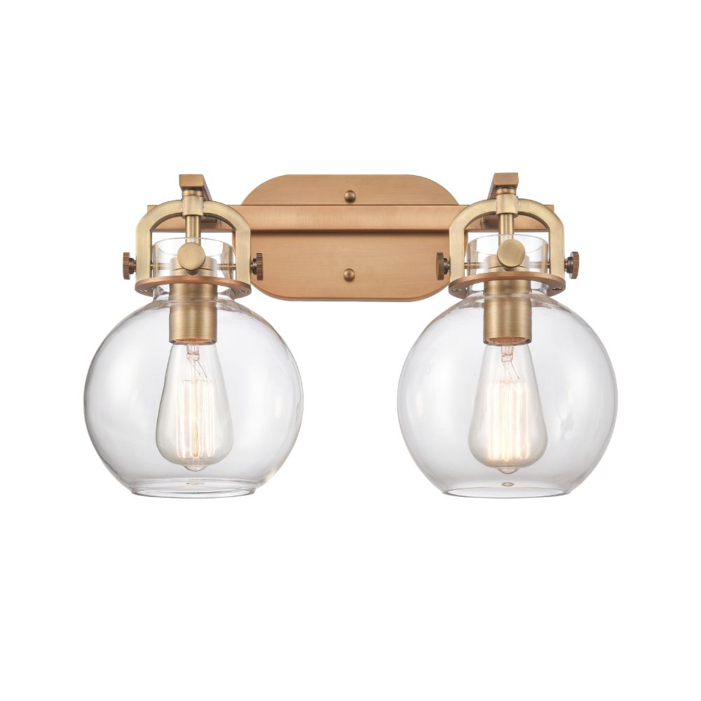 Innovations 410-2W-BB-G410-7CL Newton Sphere - 2 Light 7" Wall-mounted Bath Vanity Light - Brushed Brass Finish - Clear Glass Shade