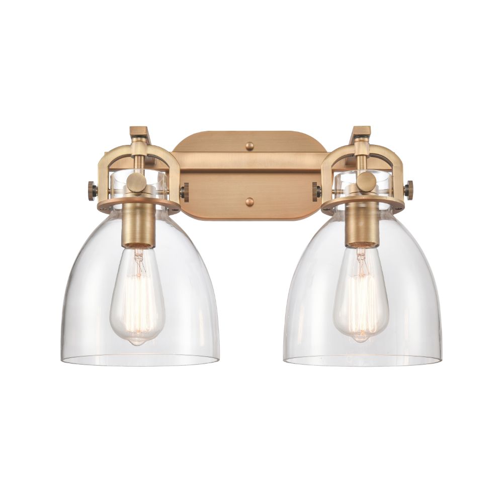 Innovations 410-2W-BB-G412-7CL Newton Bell - 2 Light 7" Wall-mounted Bath Vanity Light - Brushed Brass Finish - Clear Glass Shade