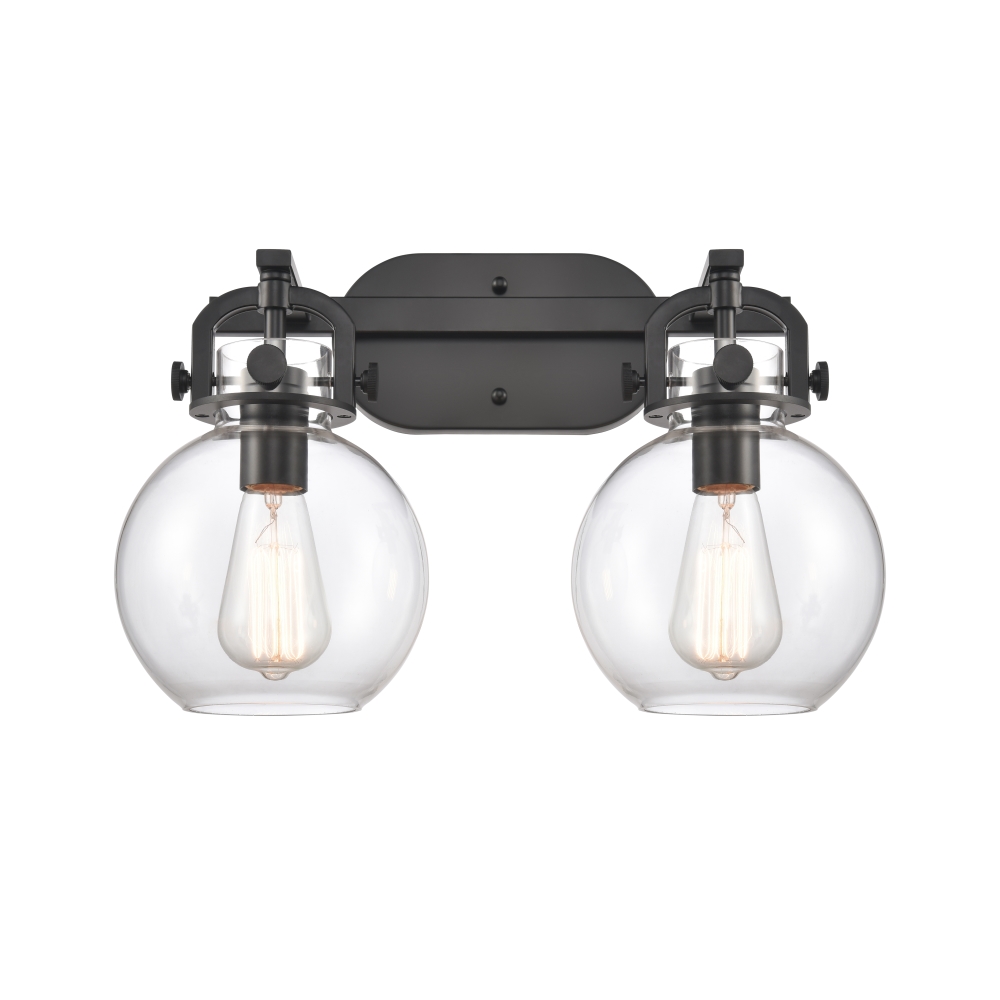 Innovations 410-2W-BK-7CL-LED Newton Sphere 2 Light 17 inch Bath Vanity Light in Matte Black