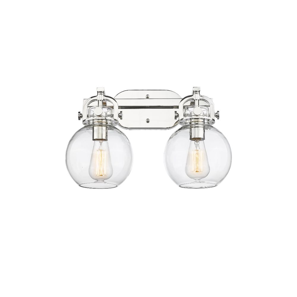 Innovations 410-2W-PN-G410-7CL Newton Sphere - 2 Light 7" Wall-mounted Bath Vanity Light - Polished Nickel Finish - Clear Glass Shade