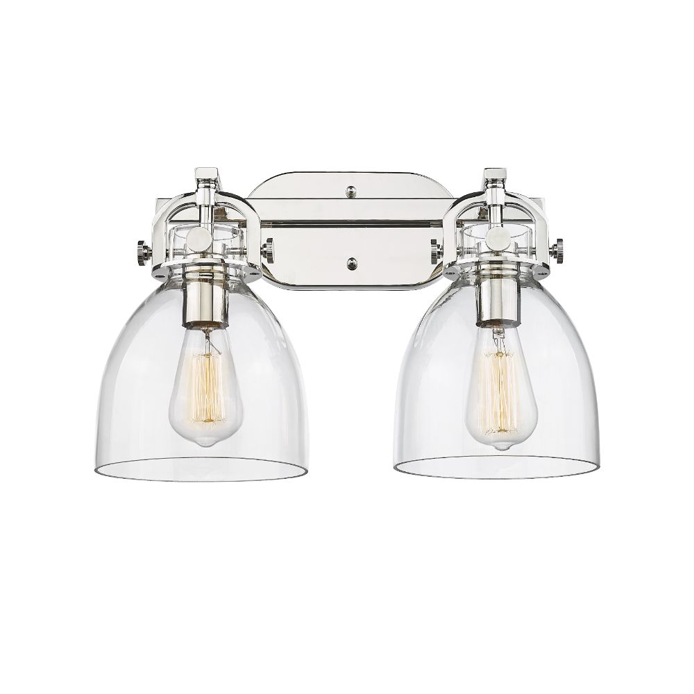 Innovations 410-2W-PN-G412-7CL Newton Bell - 2 Light 7" Wall-mounted Bath Vanity Light - Polished Nickel Finish - Clear Glass Shade
