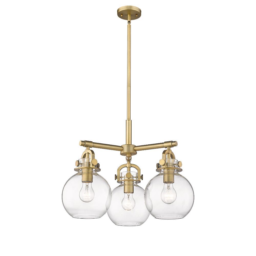 Innovations 410-3CR-BB-G410-7CL Newton Sphere - 3 Light 7" Stem Hung Pendant - Brushed Brass Finish - Clear Glass Shade