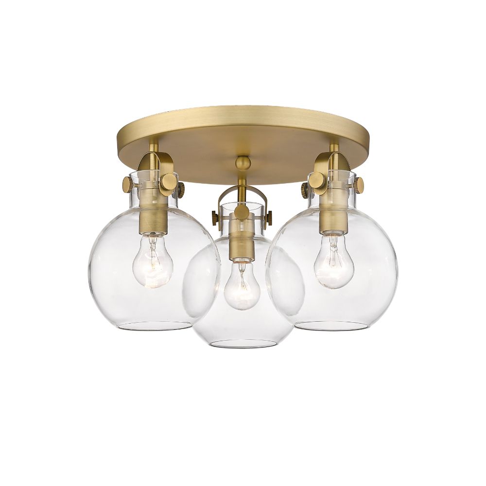 Innovations 410-3F-BB-G410-7CL Newton Sphere - 3 Light 7" Flush Mount - Brushed Brass Finish - Clear Glass Shade