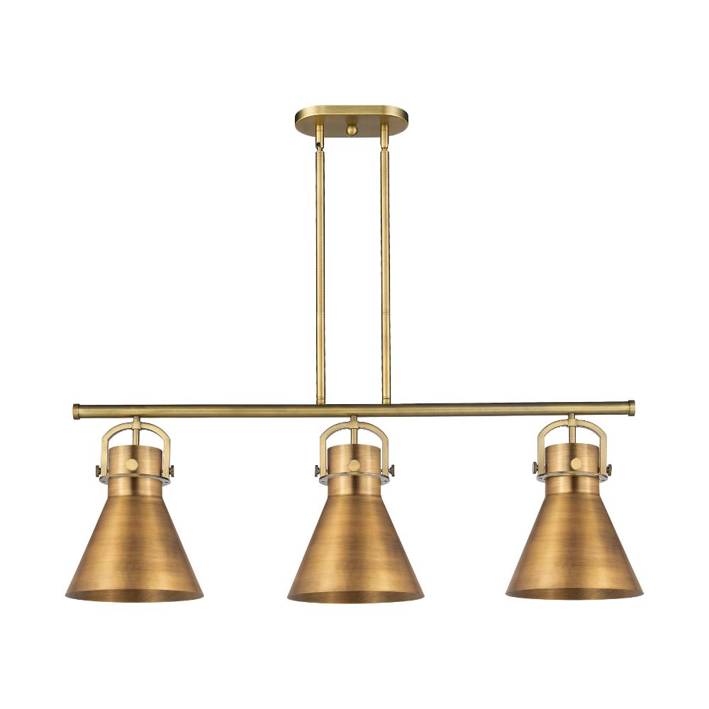 Innovations 410-3I-BB-M411-10BB Newton Metal Cone - 3 Light 42" Island Light With Curved Shade Holder - Brushed Brass Finish - Brushed Brass Shade