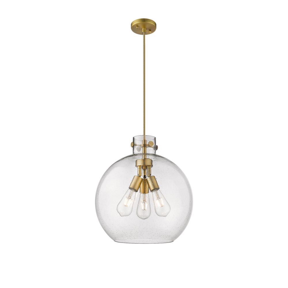 Innovations 410-3PL-BB-G410-16CL Newton Sphere - 3 Light 16" Cord Hung Pendant - Brushed Brass Finish - Clear Glass Shade