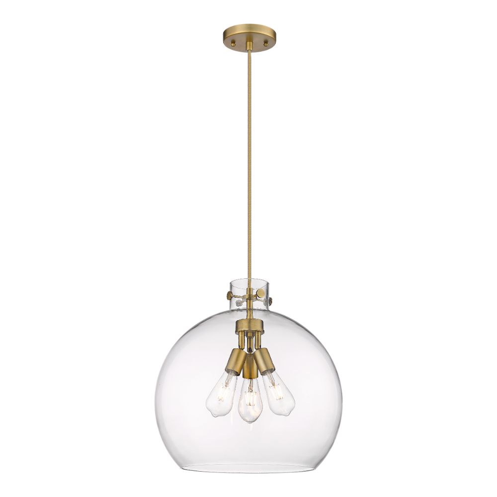 Innovations 410-3PL-BB-G410-18CL Newton Sphere - 3 Light 18" Cord Hung Pendant - Brushed Brass Finish - Clear Glass Shade
