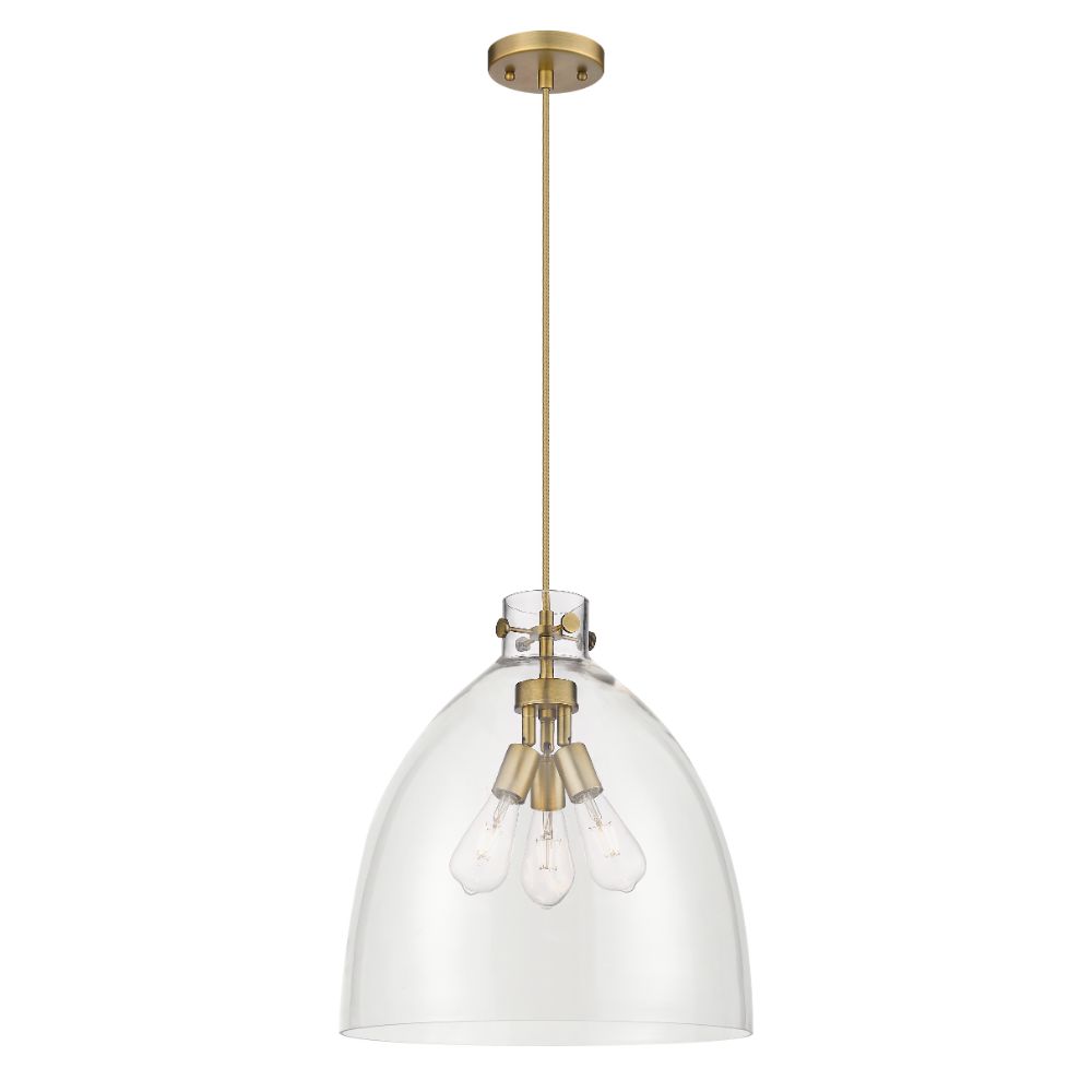 Innovations 410-3PL-BB-G412-18CL Newton Bell - 3 Light 18" Cord Hung Pendant - Brushed Brass Finish - Clear Glass Shade