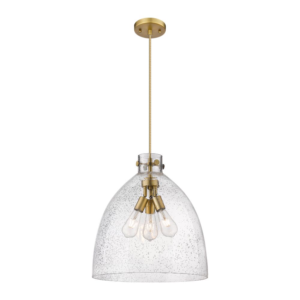 Innovations 410-3PL-BB-G412-18SDY Newton Bell - 3 Light 18" Cord Hung Pendant - Brushed Brass Finish - Seedy Glass Shade
