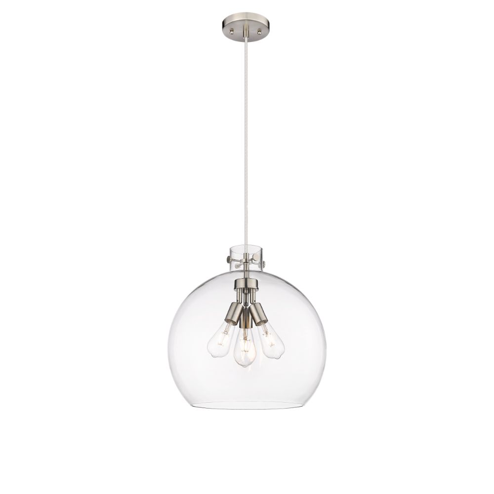 Innovations 410-3PL-SN-G410-18CL Newton Sphere - 3 Light 18" Cord Hung Pendant - Satin Nickel Finish - Clear Glass Shade