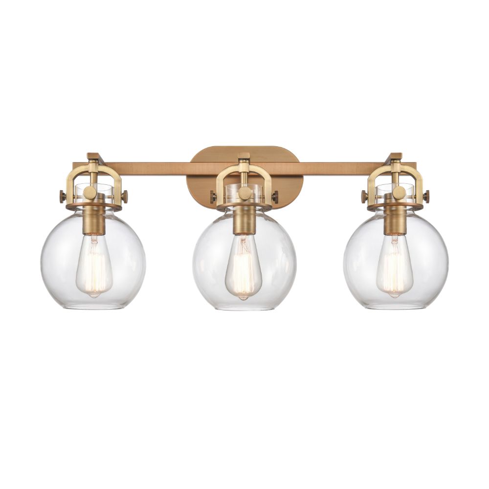 Innovations 410-3W-BB-G410-7CL Newton Sphere - 3 Light 7" Wall-mounted Bath Vanity Light - Brushed Brass Finish - Clear Glass Shade