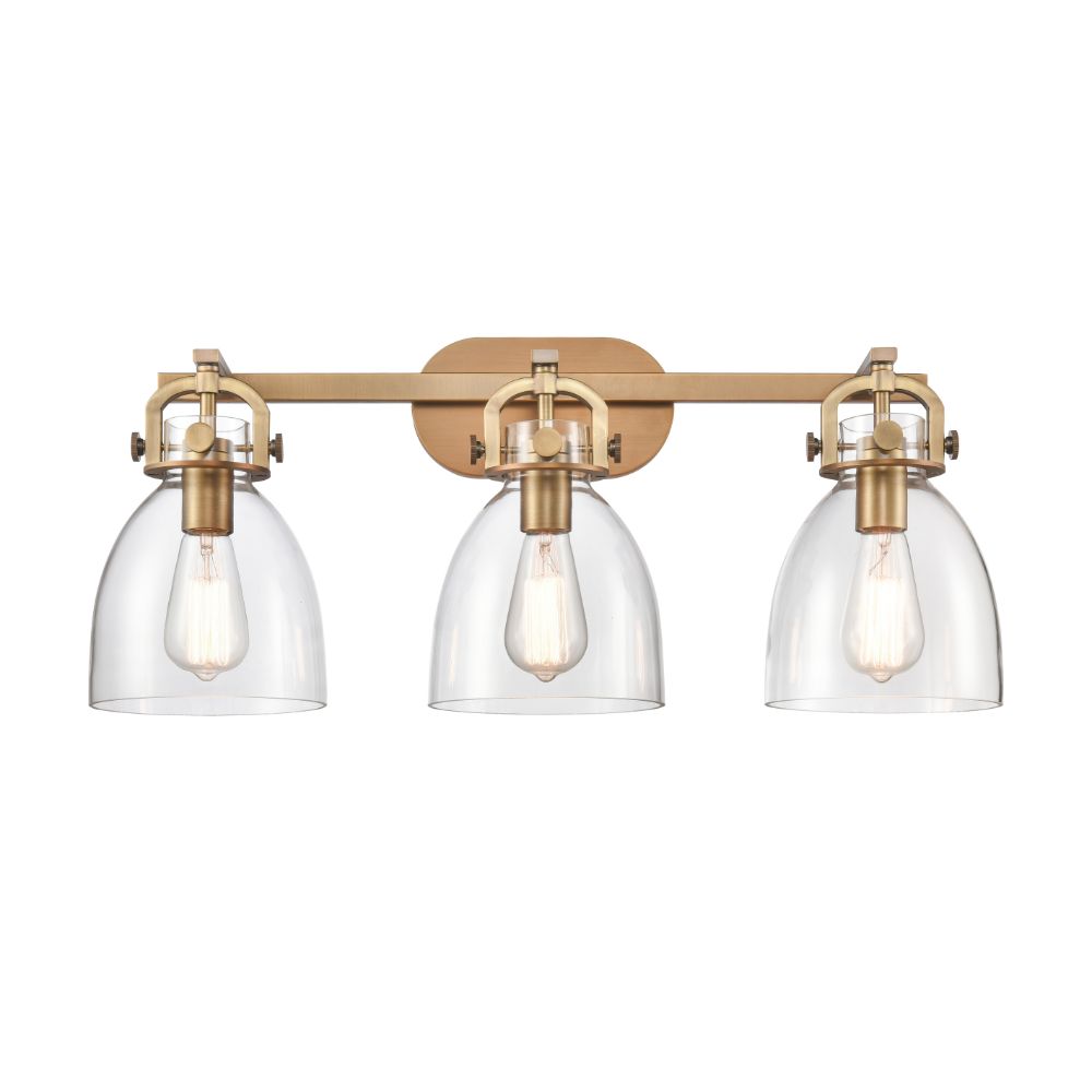 Innovations 410-3W-BB-G412-7CL Newton Bell - 3 Light 7" Wall-mounted Bath Vanity Light - Brushed Brass Finish - Clear Glass Shade
