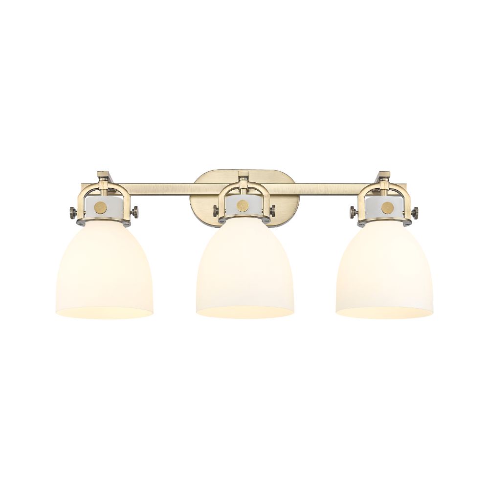 Innovations 410-3W-BB-G412-7WH Newton Bell - 3 Light 7" Wall-mounted Bath Vanity Light - Brushed Brass Finish - Matte White Glass Shade